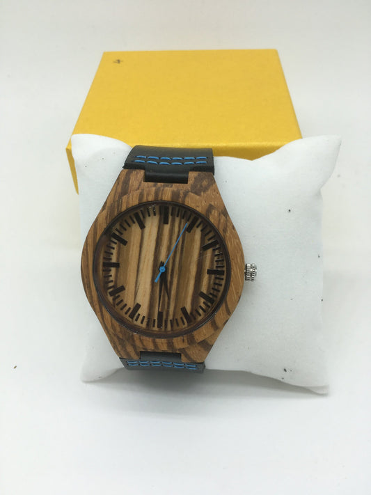 1. Holz Uhr mit Leder Armband L zebra holz breite 44mm lederarmband breite 23mm